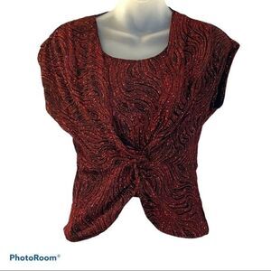 Tiana B Red Sparkle Short Sleeve Blouse Size Medium